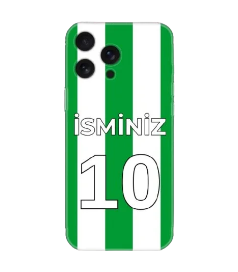 Yeşil beyaz çubuklu, kişiselleştirilebilir isimli ve numaralı telefon kılıfı