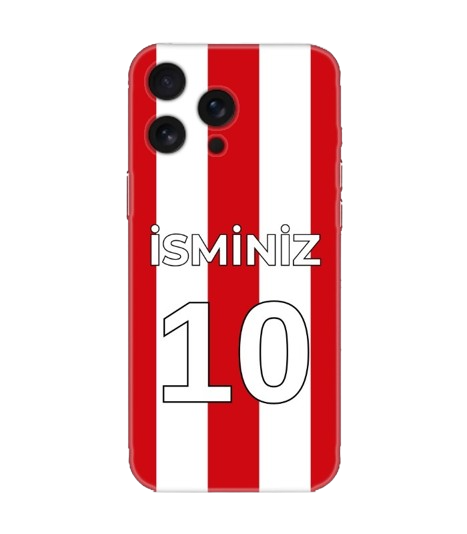 Kırmızı beyaz çizgili, kişiye özel isimli ve numaralı Samsung telefon kılıfı