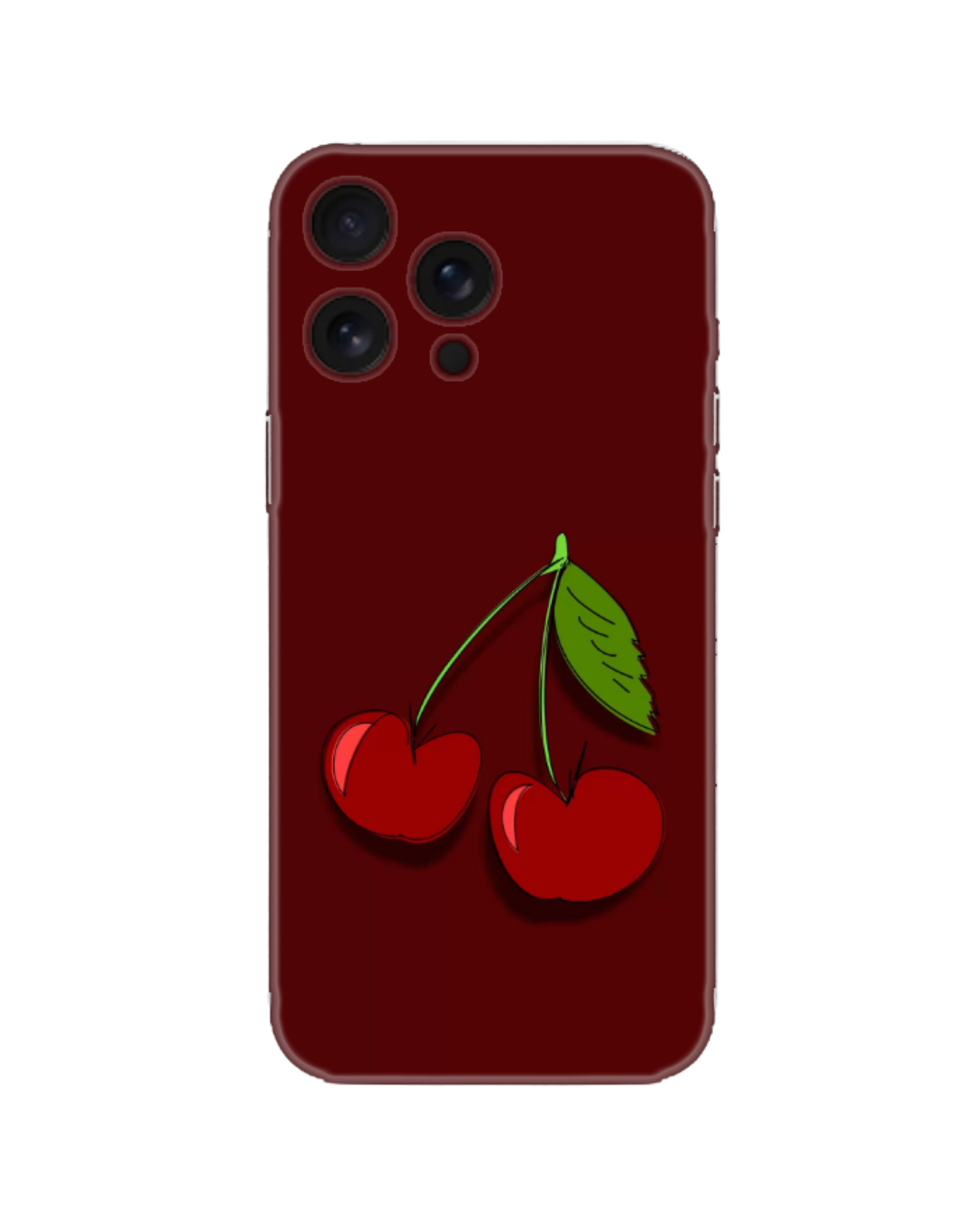Koyu Bordo İkili Kiraz Figürlü Telefon Kılıfı (Android/IOS Uyumlu)