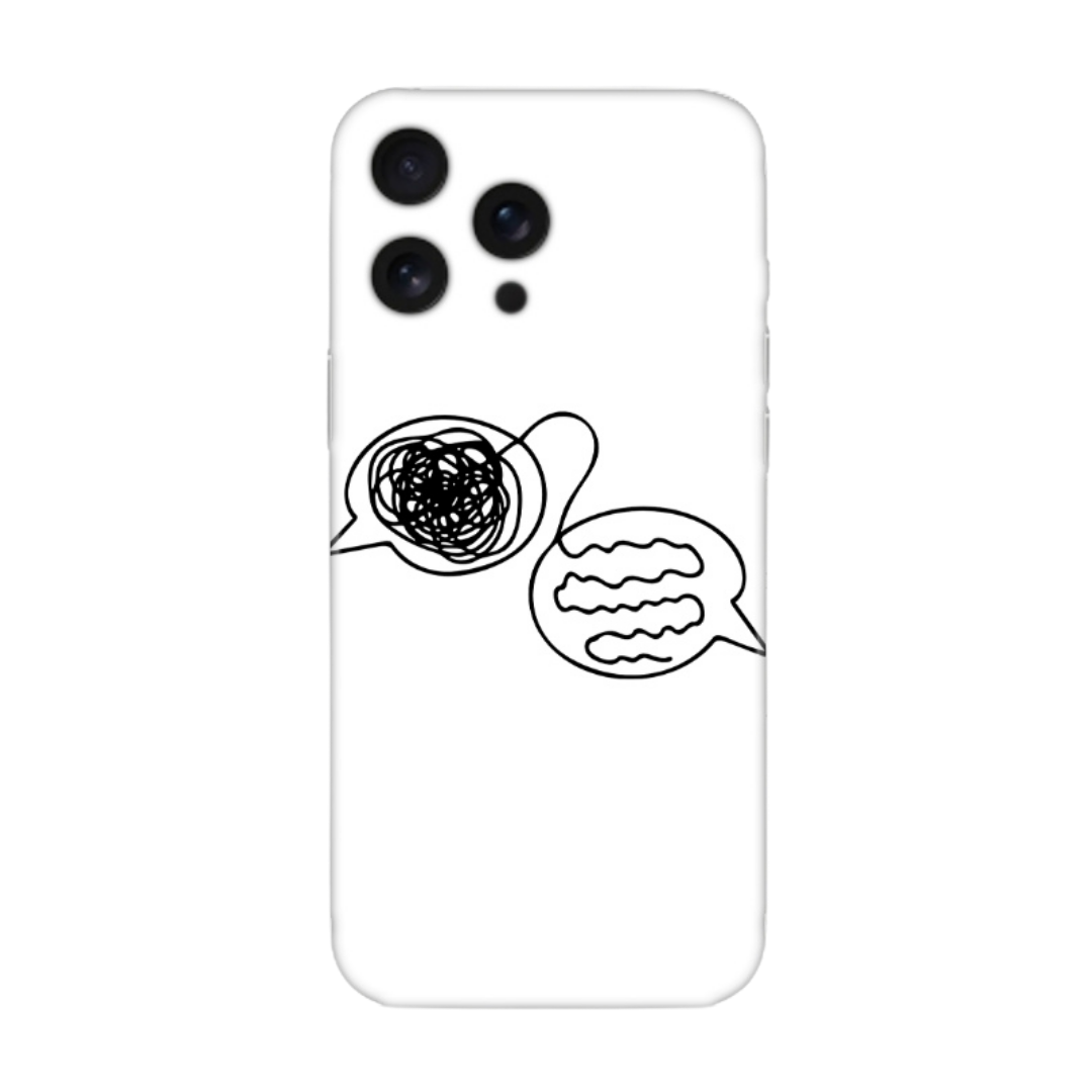 Konuşma balonlu, çizim desenli beyaz telefon kılıfı, minimalist tasarım