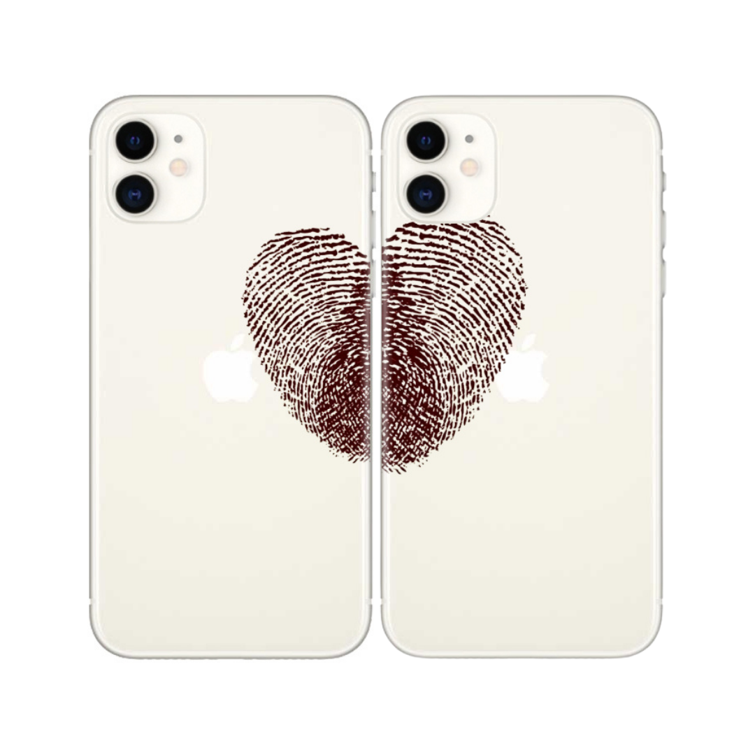 Parmak izi kalp desenli, şeffaf iPhone telefon kılıfı ikili set