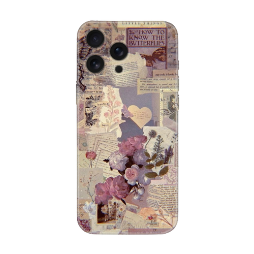 Çiçekli ve gazete desenli vintage iPhone telefon kılıfı, şık ve kişiye özel tasarım