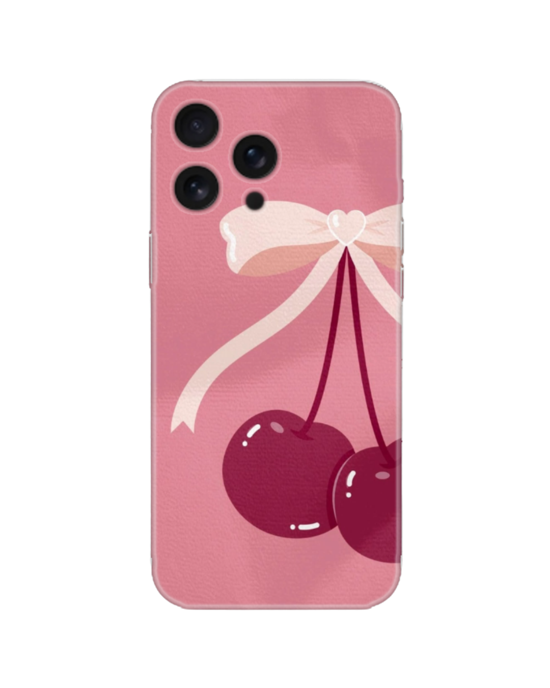 Pembe Zemin Fiyonklu ve Kiraz Desenli Telefon Kılıfı (Android/IOS Uyumlu)