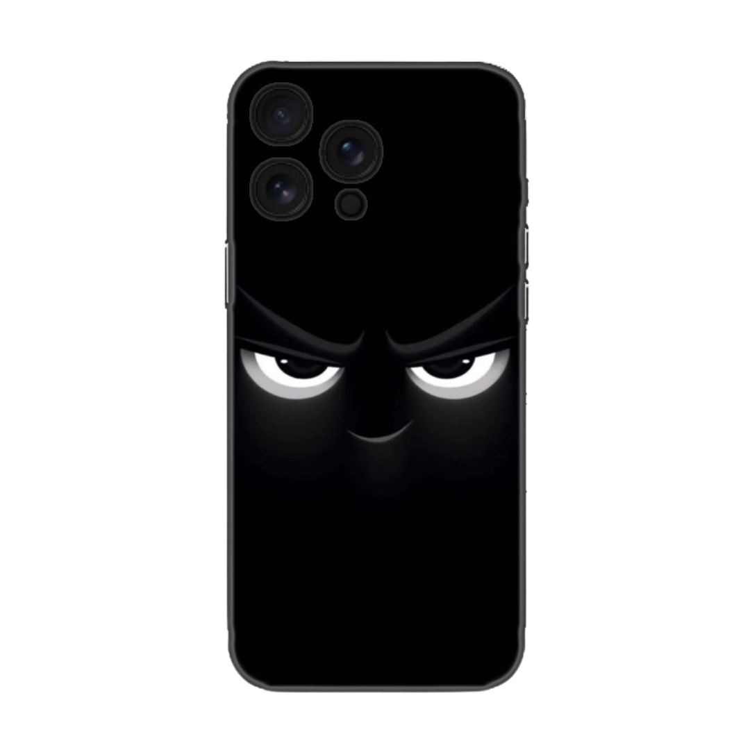 Siyah zeminli, öfkeli bakışlı yüz desenli iphone telefon kılıfı