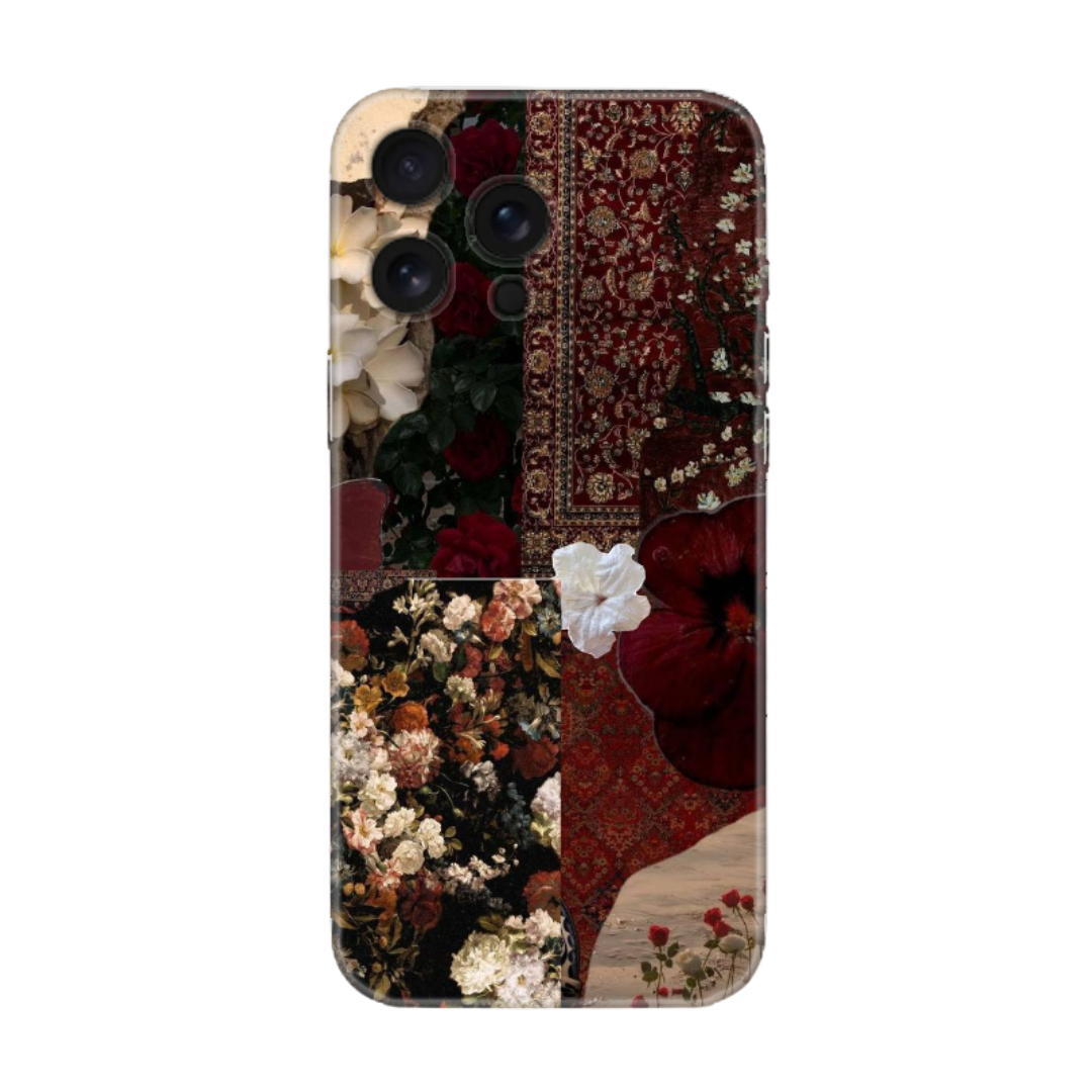 Kırmızı çiçek desenli, halı motifli iPhone telefon kılıfı