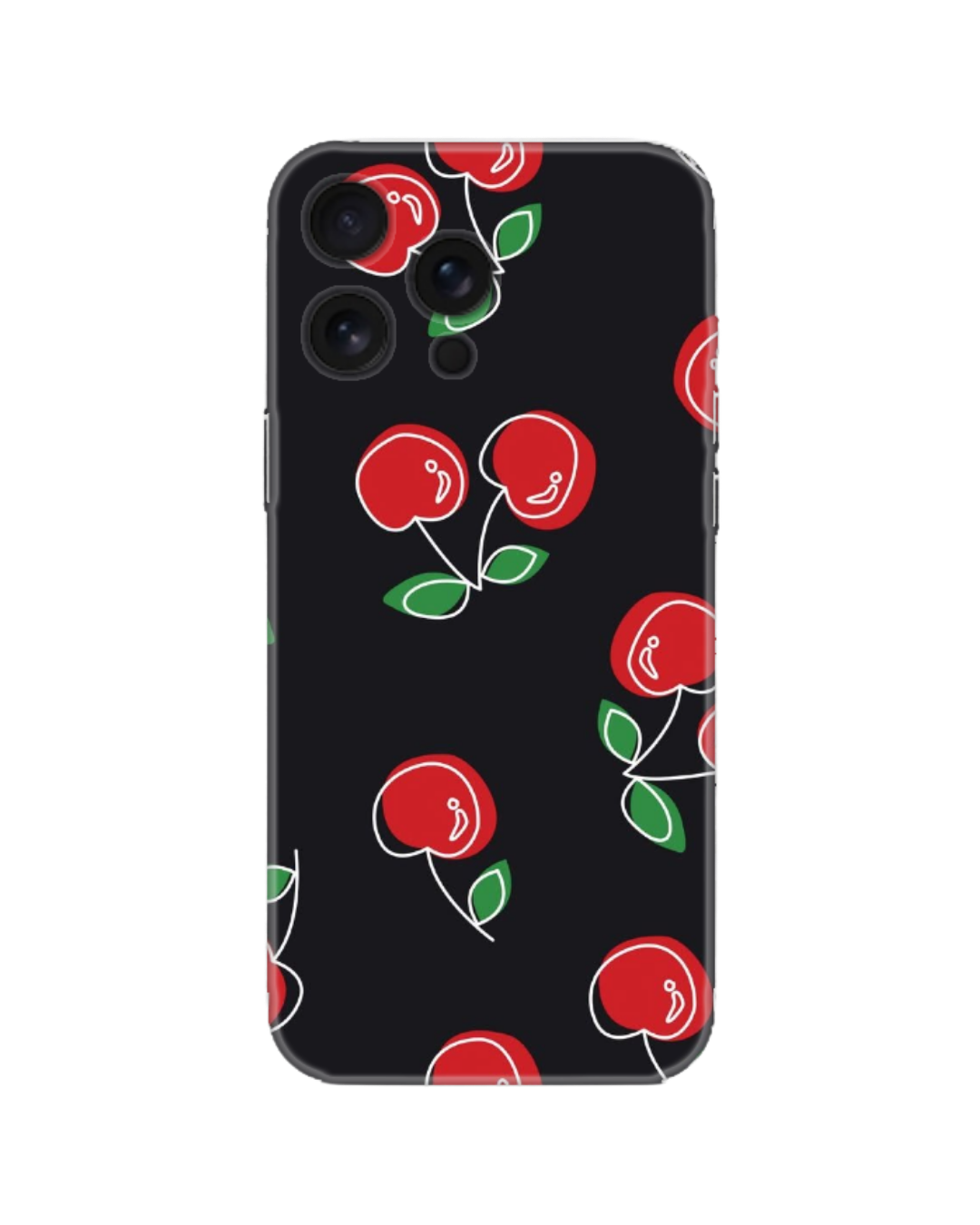 Kırmızı Kiraz Desenli Siyah Vektörel Telefon Kılıfı (Android/IOS Uyumlu)
