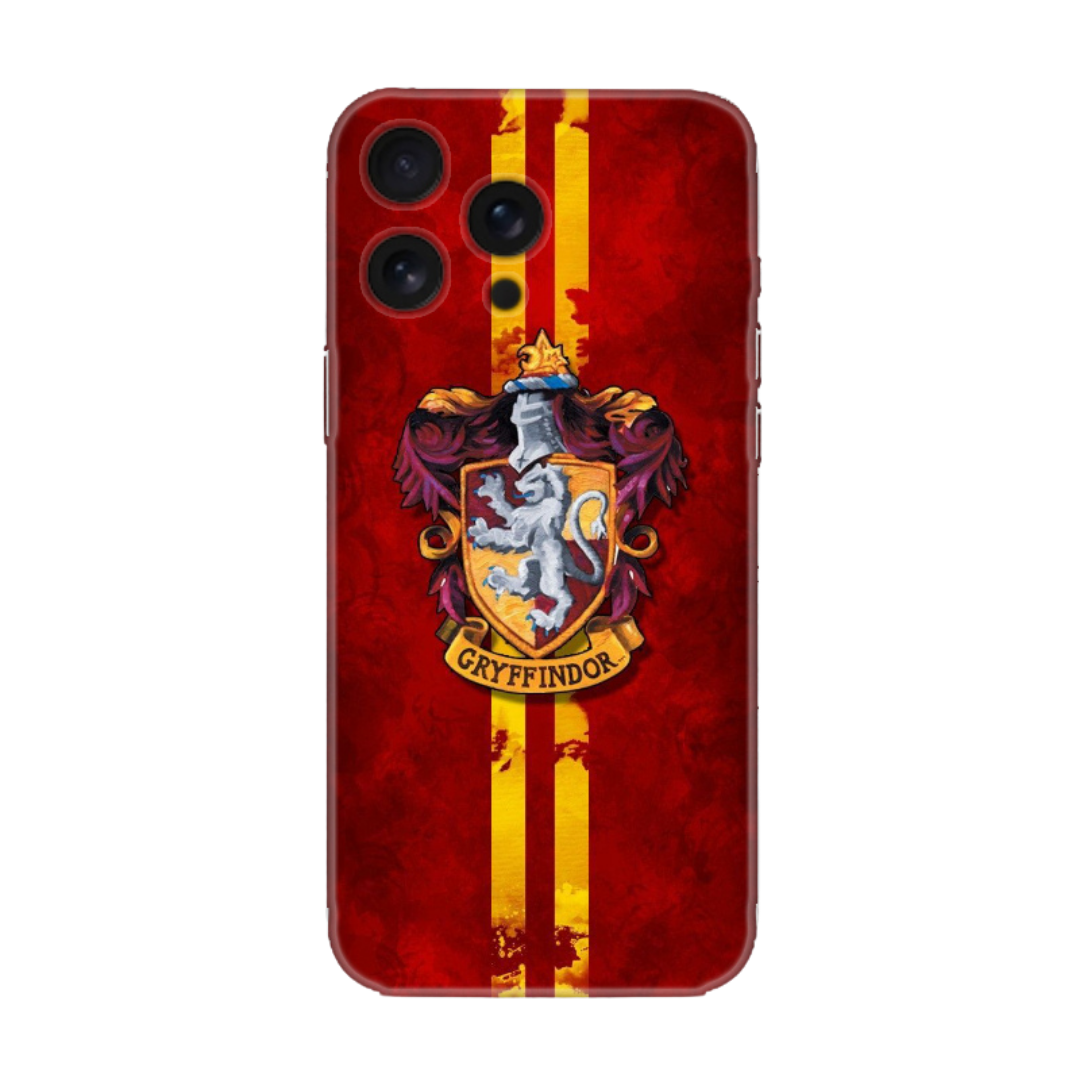 Kırmızı üstünde sarı çizgili Gryffindor armalı iPhone telefon kılıfı