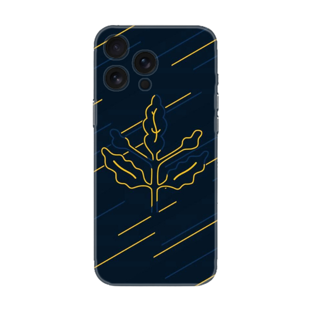 Siyah zeminli, sarı yaprak desenli şık telefon kılıfı modeli