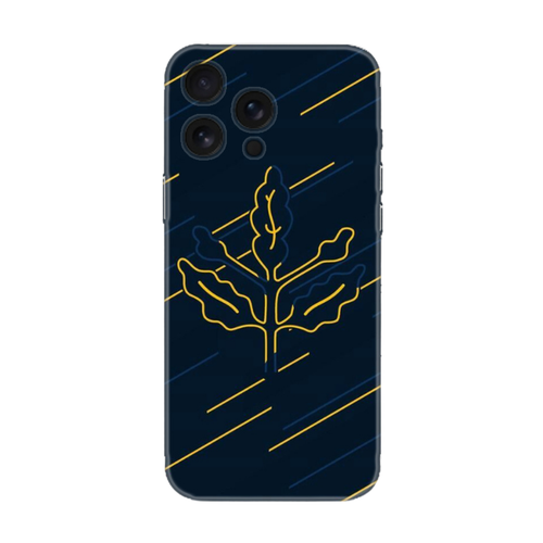 Siyah zeminli, sarı yaprak desenli şık telefon kılıfı modeli