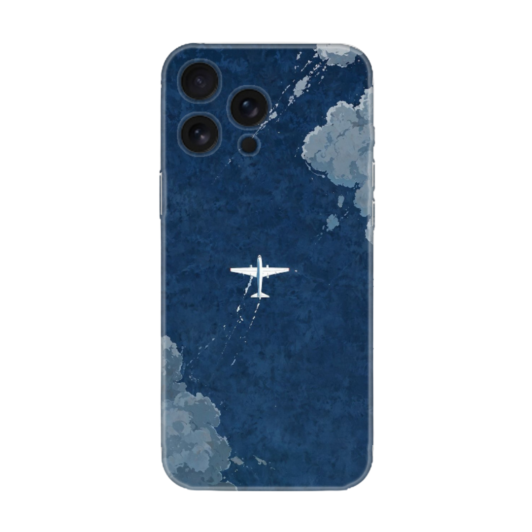 Mavi bulutlu tasarıma sahip, uçak desenli telefon kılıfı
