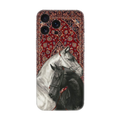 Kırmızı halı desenli, siyah ve beyaz at illüstrasyonlu şık telefon kılıfı