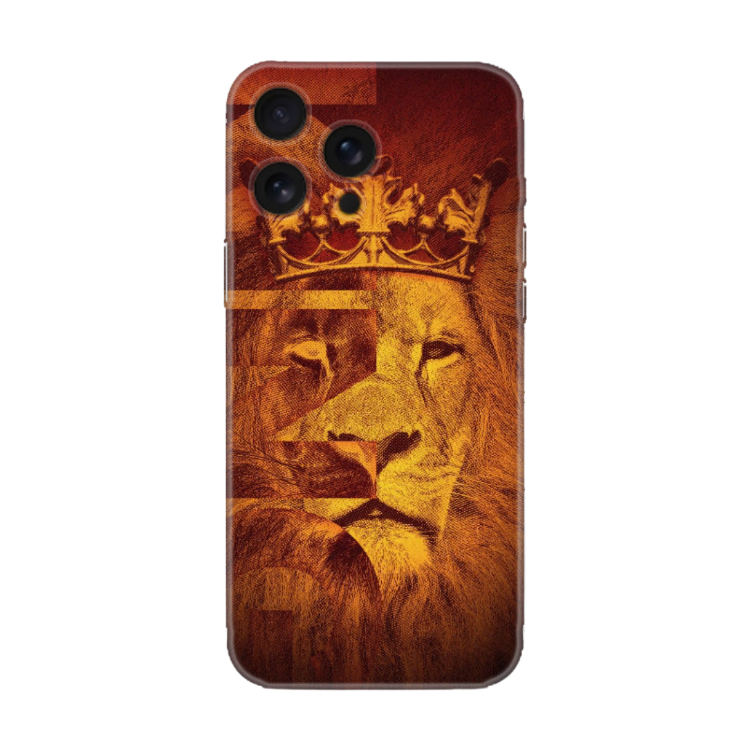 Taçlı aslan tasarımlı dayanıklı telefon kılıfı, şık ve kişisel koruma aksesuarı