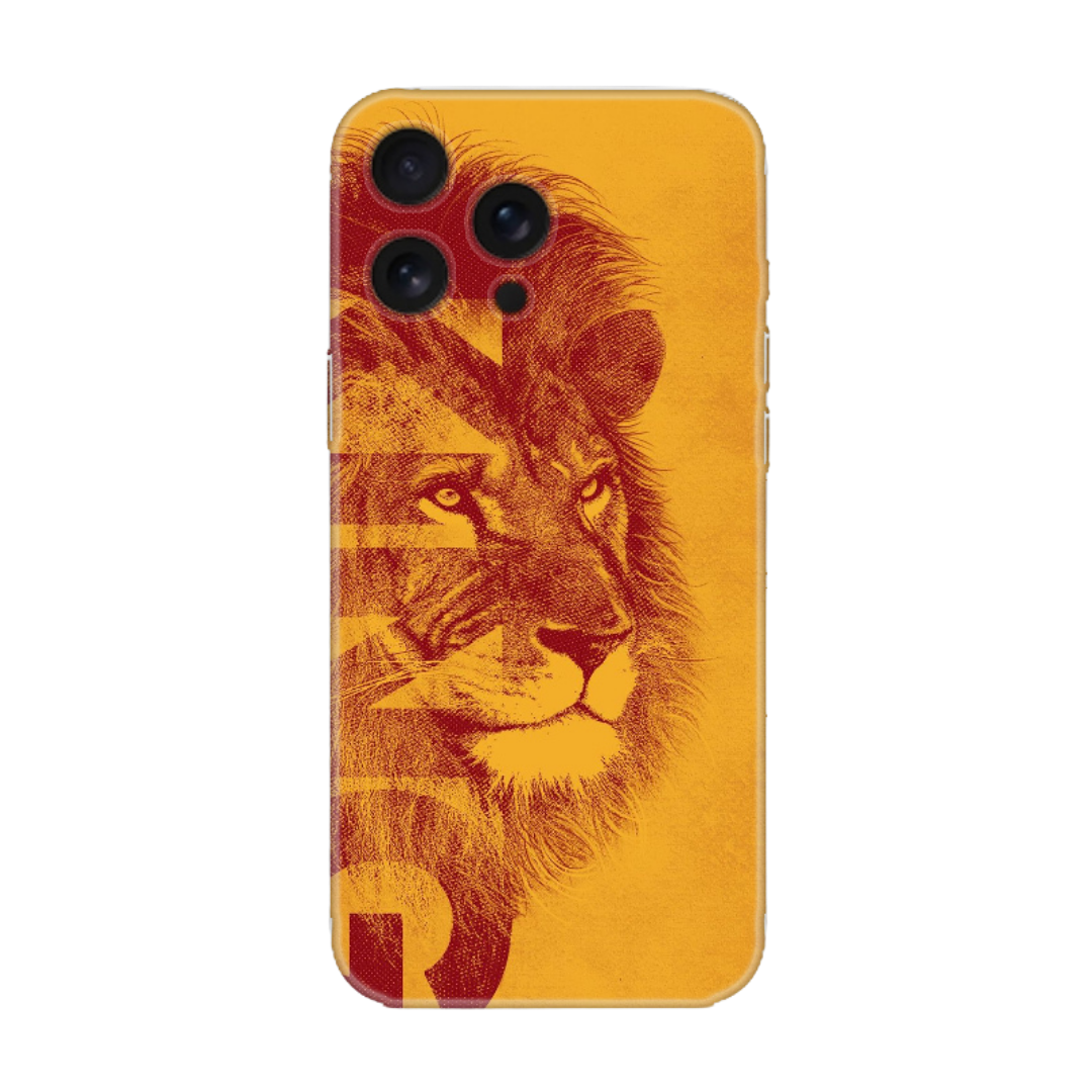 Sarı zemin üzerinde aslan desenli, dayanıklı şık telefon kılıfı tasarımı
