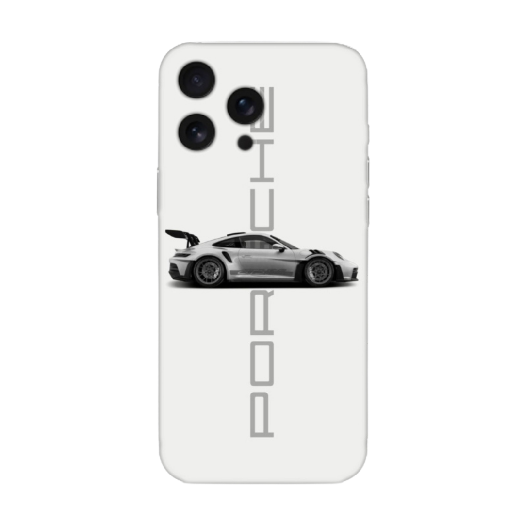 Spor araba görselli, beyaz zeminli telefon kılıfı, modern tasarım, otomobil temalı