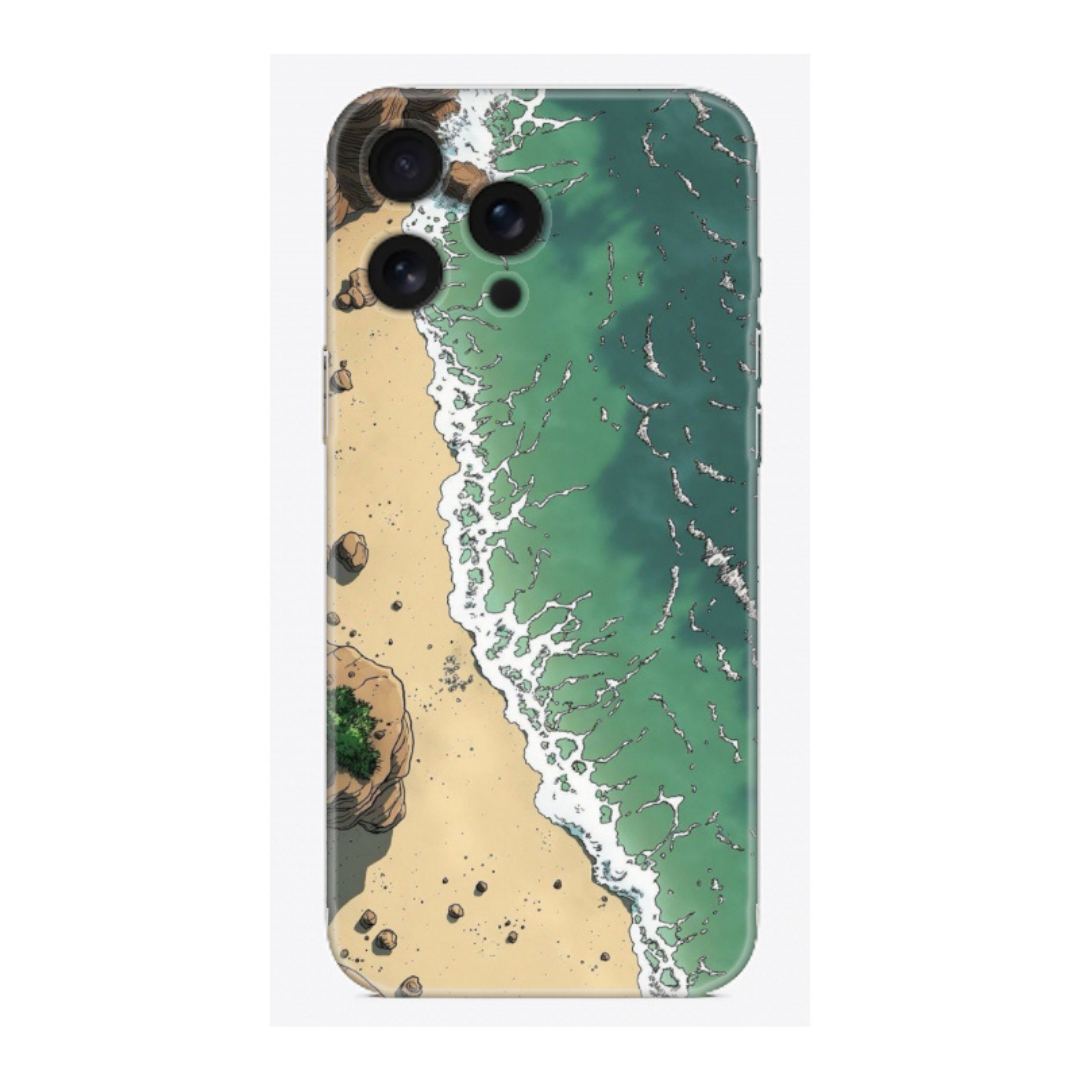 Sahil ve deniz desenli telefon kılıfı, çizim tasarımlı şeffaf koruma kılıfı