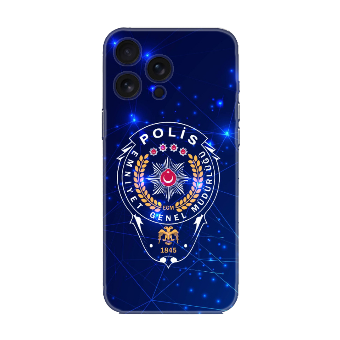 Mavi zeminli, Türk polis amblemli şık iPhone telefon kılıfı
