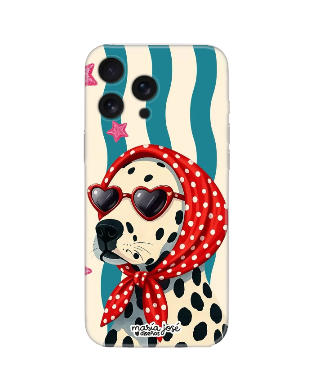 Kalp Gözlüklü Dalmaçyalı Köpek Desenli Mavi Çizgili Telefon Kılıfı (Android/IOS Uyumlu)