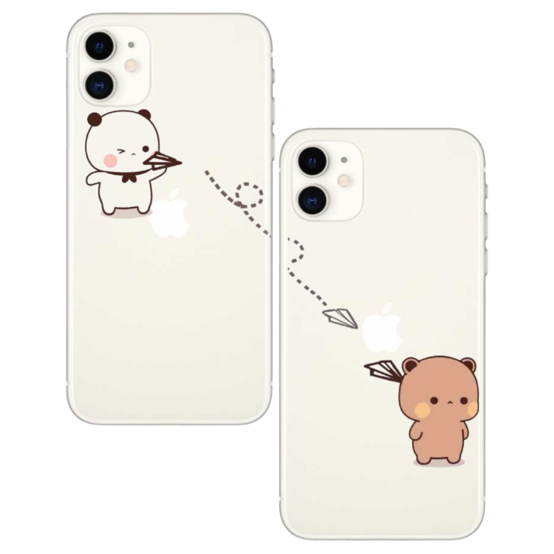 Sevimli panda ve ayı desenli, beyaz, çizgi karakterli iPhone telefon kılıfları