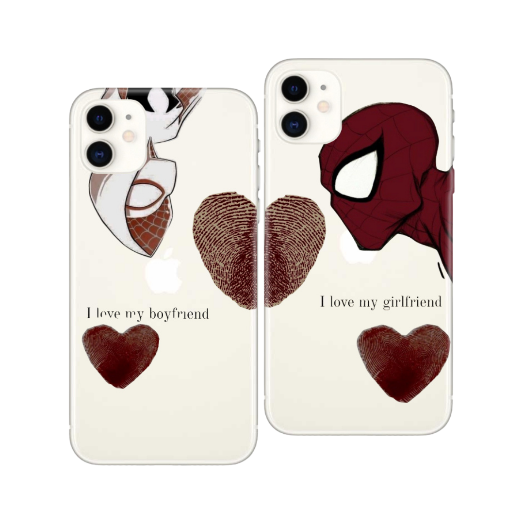 Çiftlere özel, Spiderman ve kalp desenli şeffaf iPhone telefon kılıfları