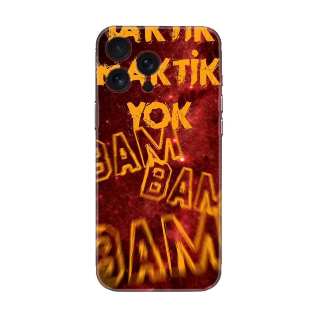 Kırmızı zeminde sarı yazılı, slogan baskılı iPhone telefon kılıfı