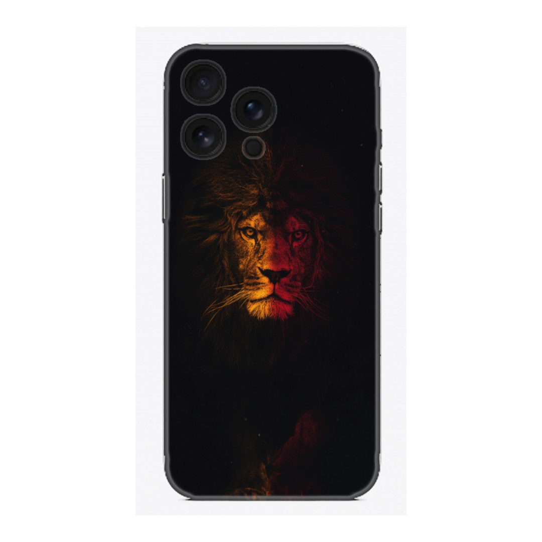 Aslan tasarımlı siyah telefon kılıfı, şık ve dayanıklı kapak