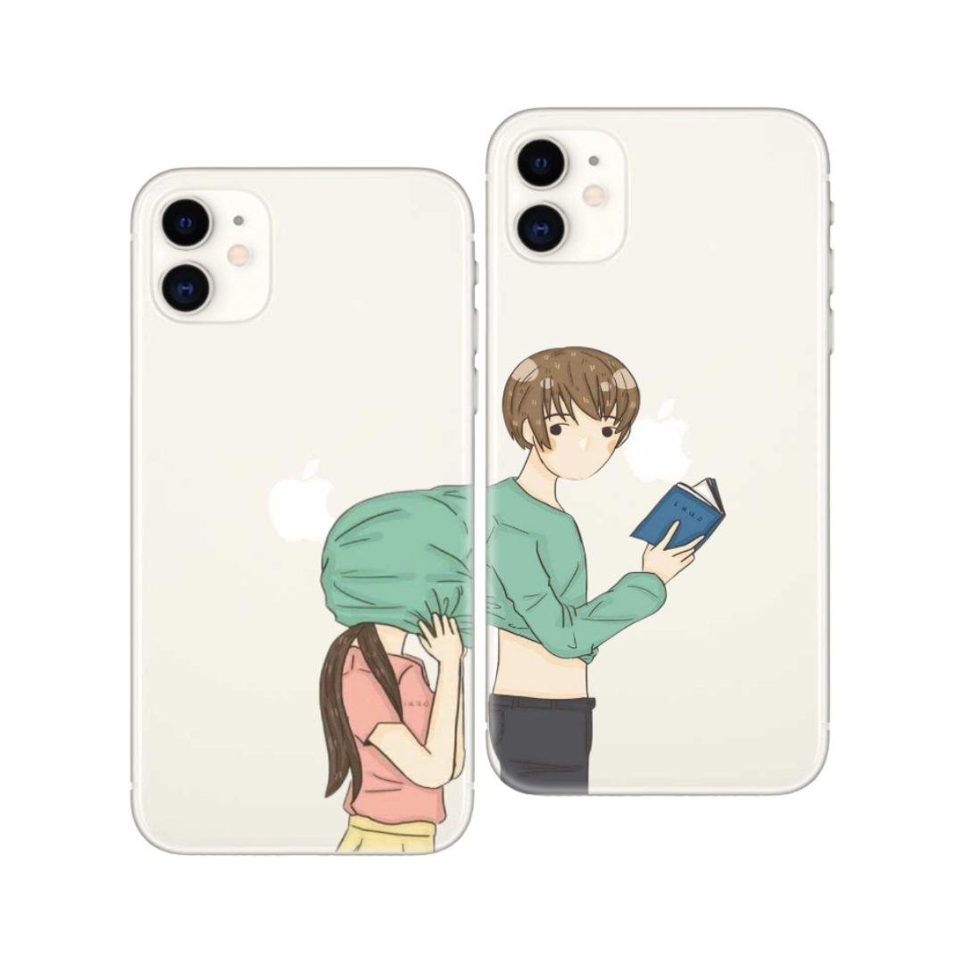 Çift tasarımlı, sevimli karakterler ile beyaz iPhone telefon kılıfı ikilisi