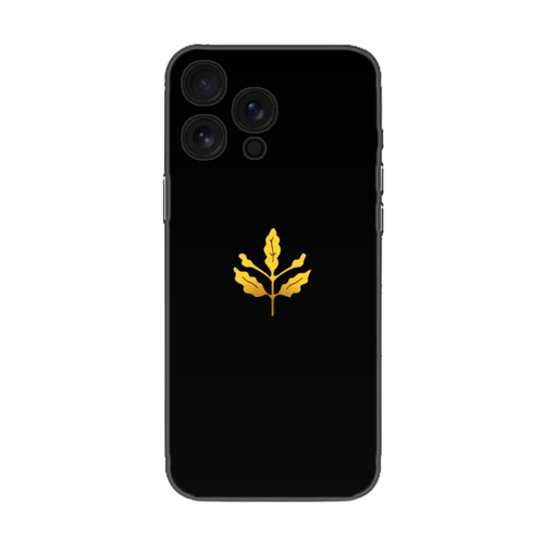 Siyah arka tasarımlı, altın yaprak desenli iPhone telefon kılıfı
