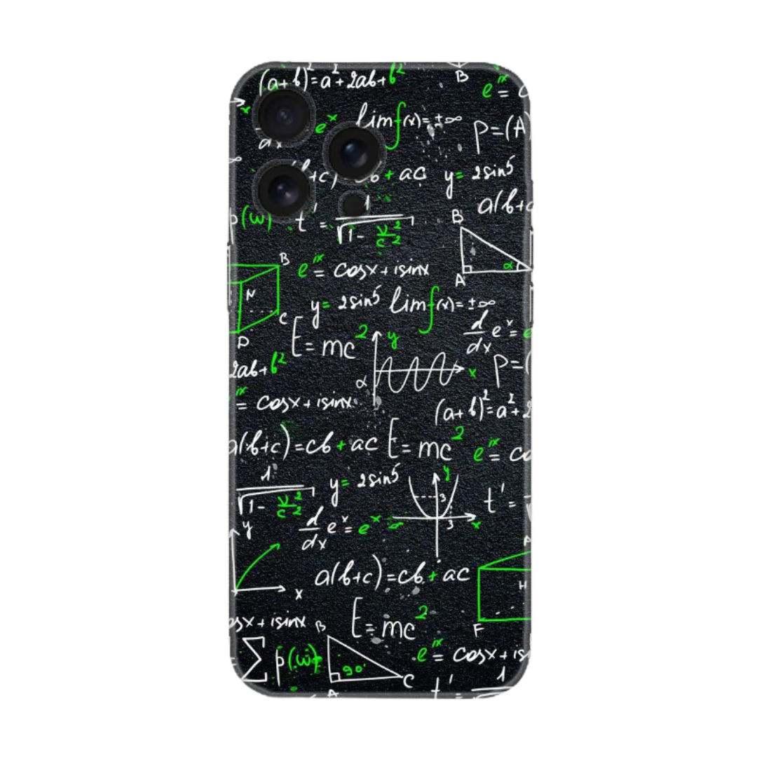 Matematiksel formüller desenli siyah telefon kılıfı, modern ve şık tasarım