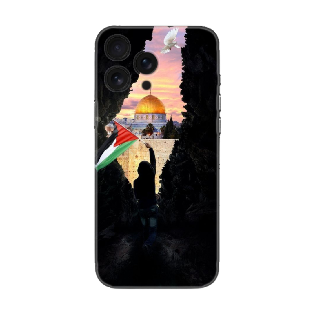Filistin Bayraklı ve Güvercinli Kubbet-üs Sahra Temalı Telefon Kılıfı (iPhone/Android Uyumlu)