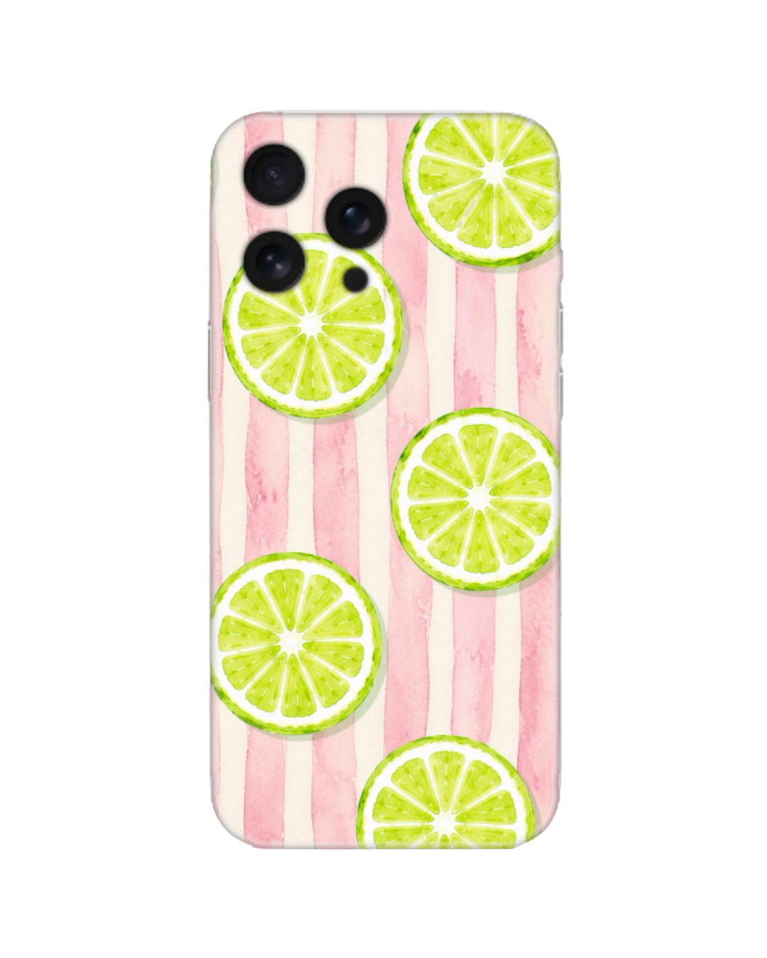 Yaz Temalı Pembe Çizgili Yeşil Misket Limonlu Telefon Kılıfı (Android/IOS Uyumlu)