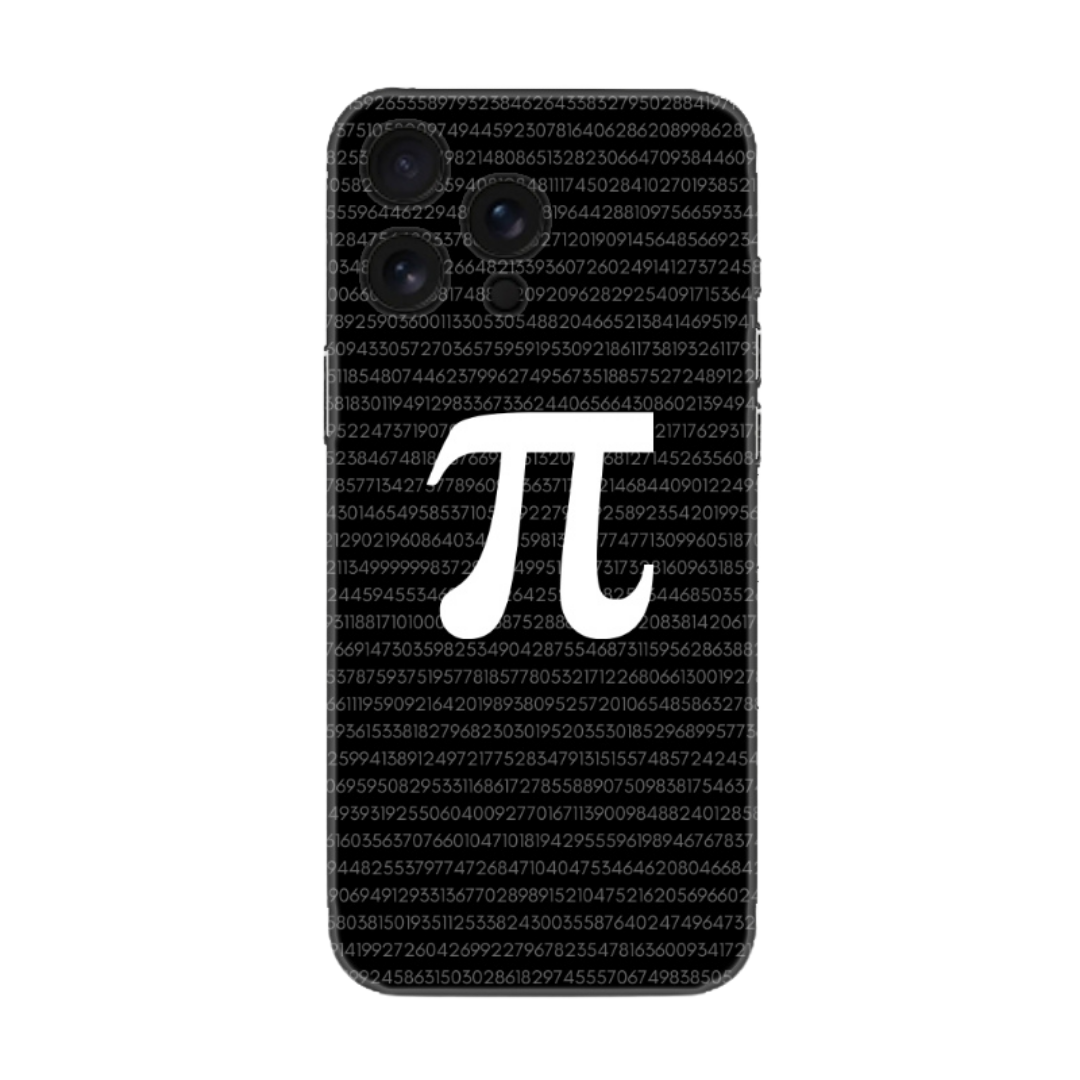 Siyah arka planda pi sayısı ve sembolüyle tasarlanmış şık telefon kılıfı