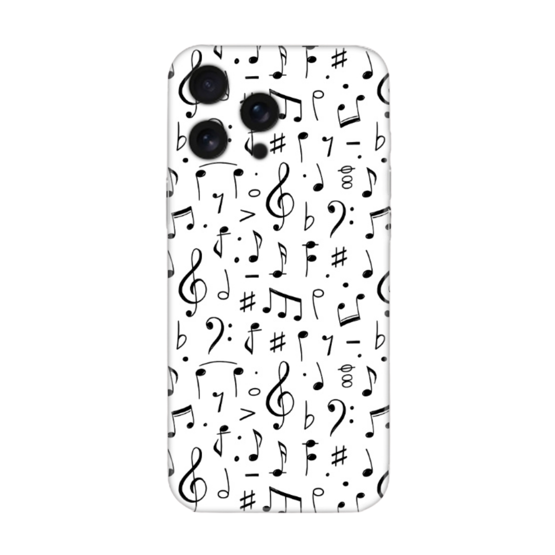 Müzik notaları desenli, siyah beyaz iPhone telefon kılıfı