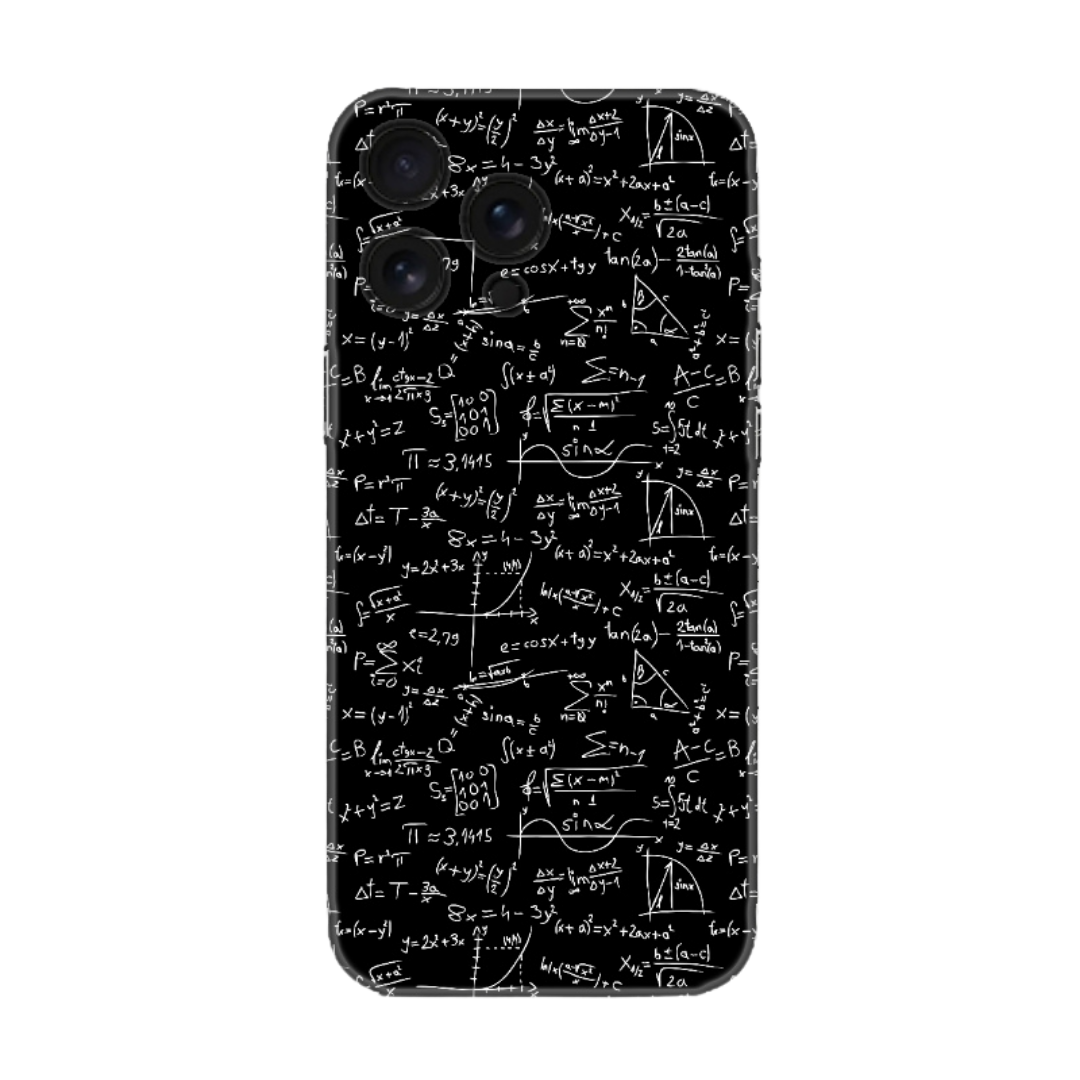 Siyah zemin üzerine matematik formülleri desenli telefon kılıfı