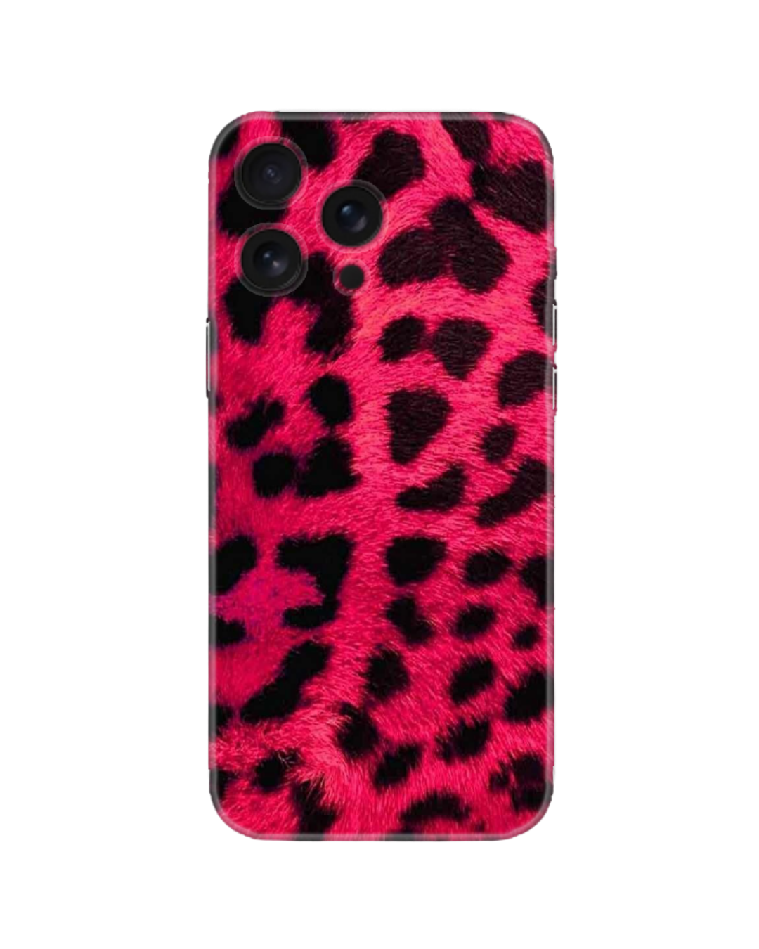 Fuşya Pembe Peluş Leopar Desenli Telefon Kılıfı (Android/IOS Uyumlu)