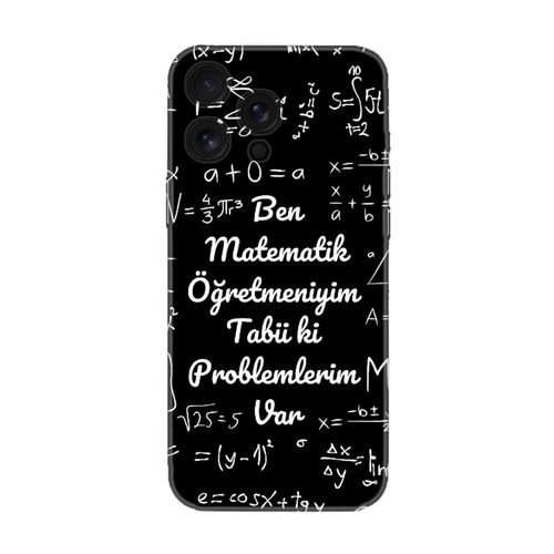 Matematik formülleriyle süslenmiş, öğretmenler için esprili siyah telefon kılıfı