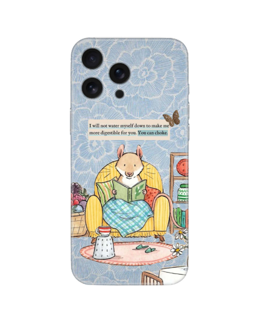Cozy Reader | Kitap Okuyan Tavşan & Mavi Çiçekli Tasarım Kılıf (Android/IOS Uyumlu)
