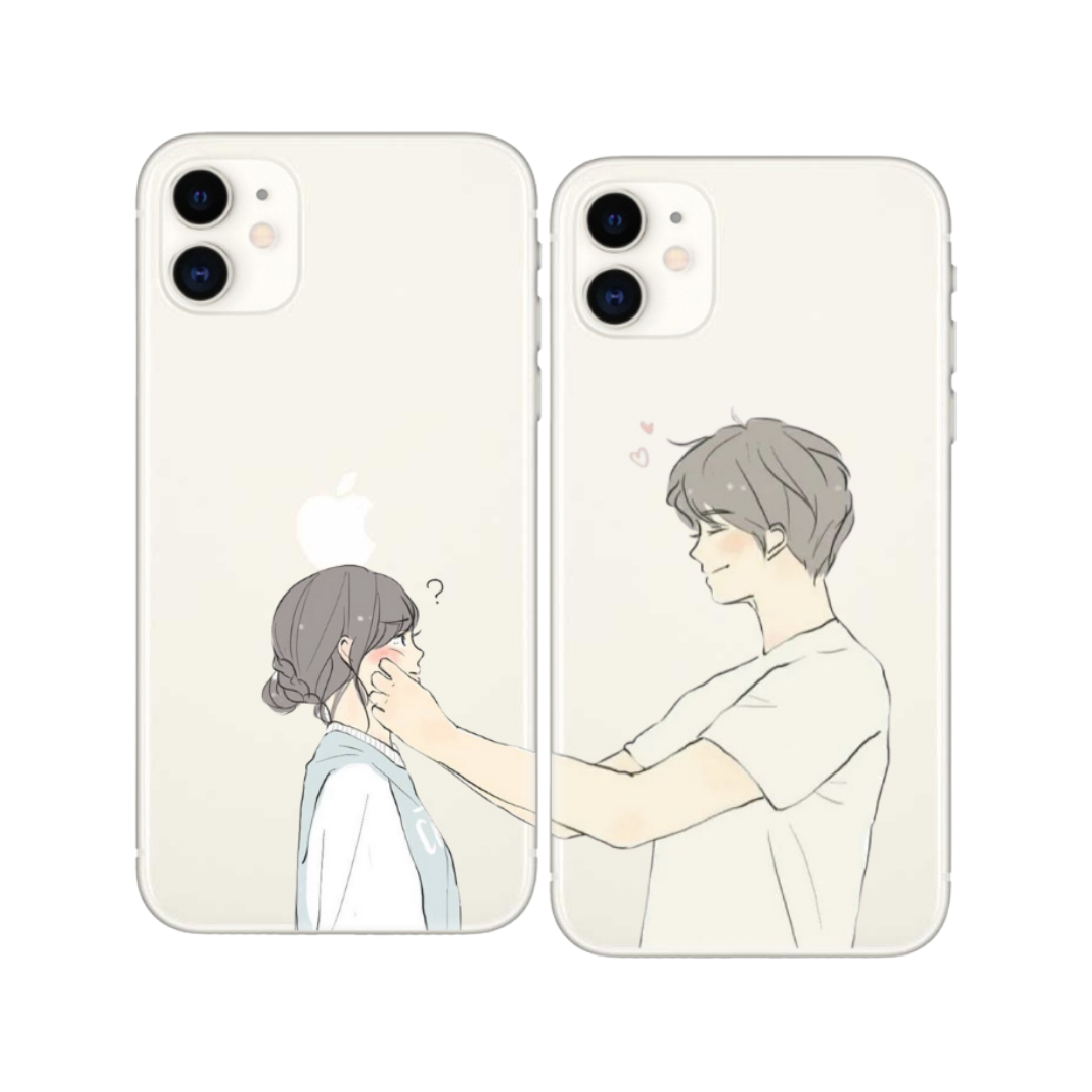 Çizimli çift tasarımlı iPhone telefon kılıfı, aşk temalı şeffaf kılıflar