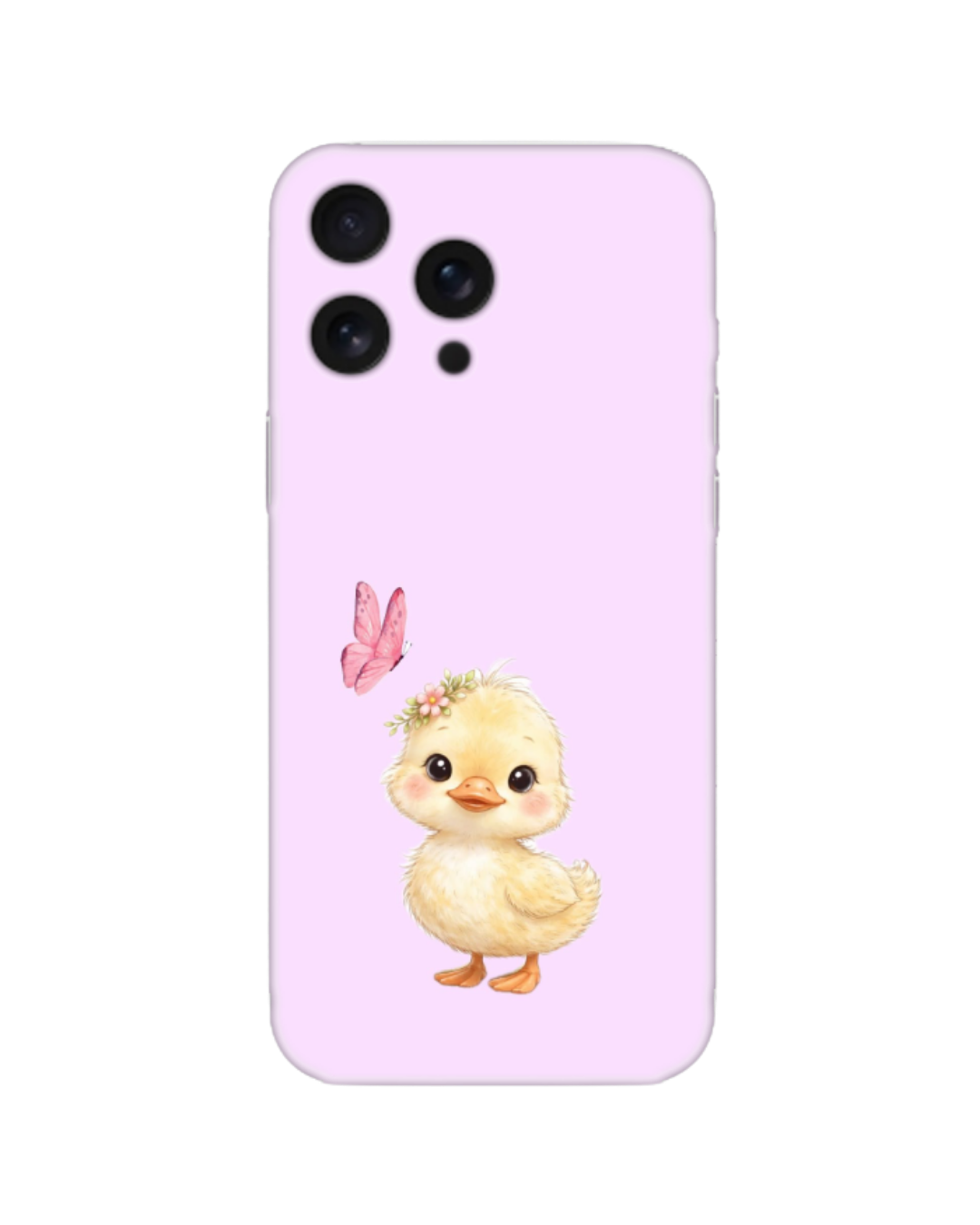 Pembe Kelebekli Ördek Yavrusu Desenli Telefon Kılıfı (Android/IOS Uyumlu)