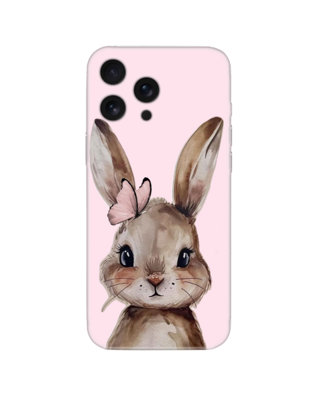 Pembe Kelebekli Tavşan Desenli Telefon Kılıfı (Android/IOS Uyumlu)