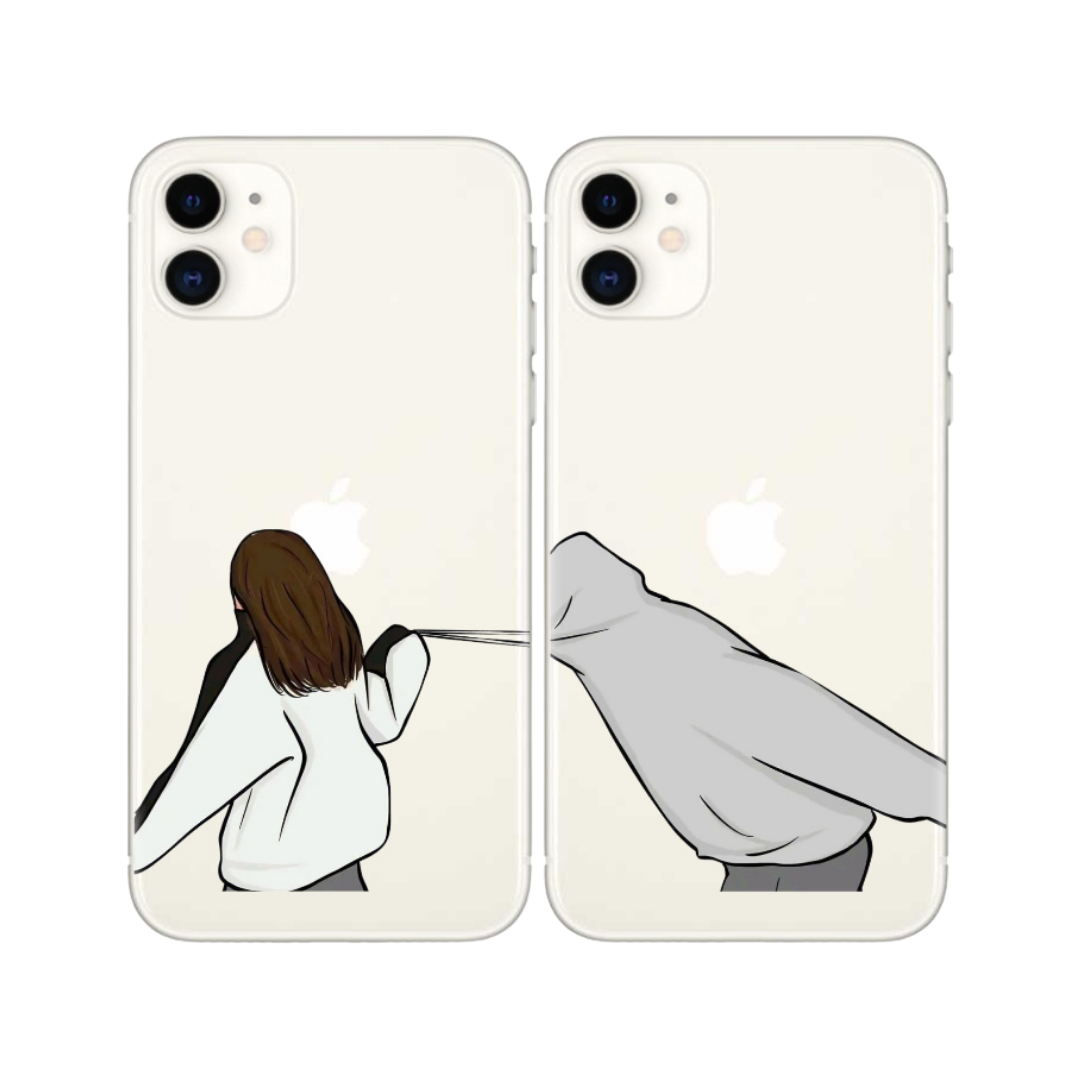 Çift figürlü, şeffaf iPhone telefon kılıfı, sevgiliye özel tasarım