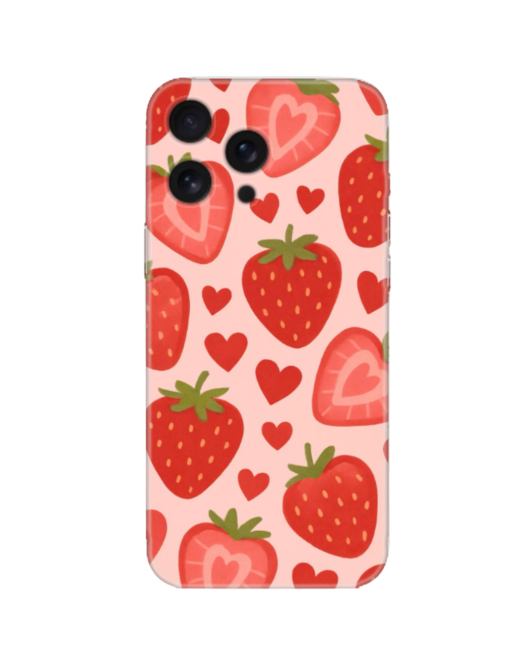 Çilek Ve Kalp Desenli Pembe Sevimli Telefon Kılıfı (Android/IOS Uyumlu)