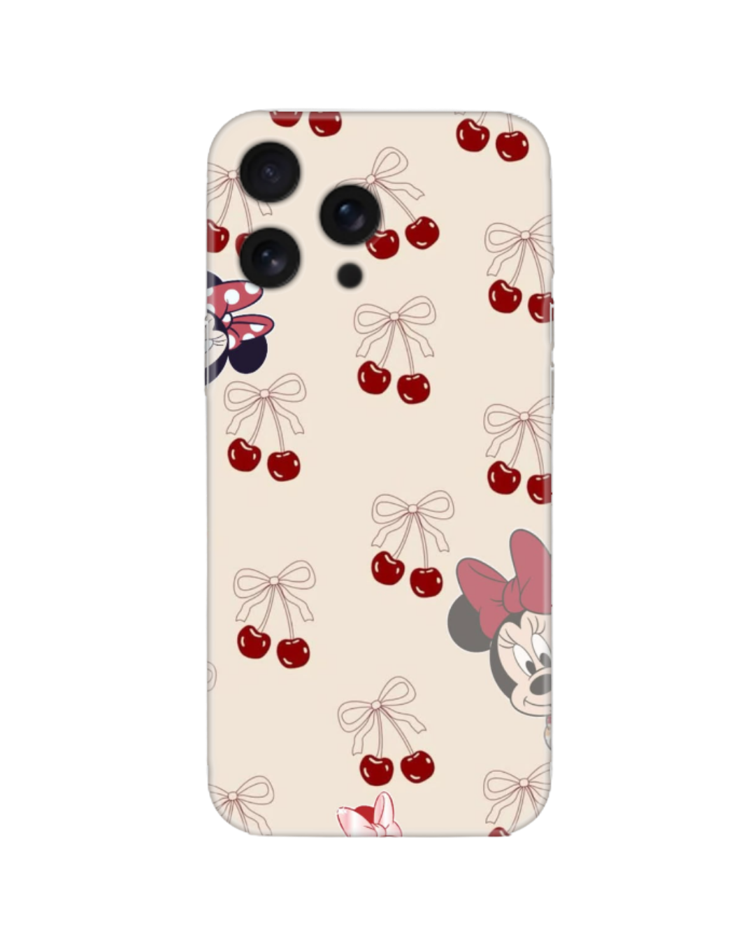 Kiraz ve Kurdele Desenli Minnie Mouse Telefon Kılıfı (Android/IOS Uyumlu)