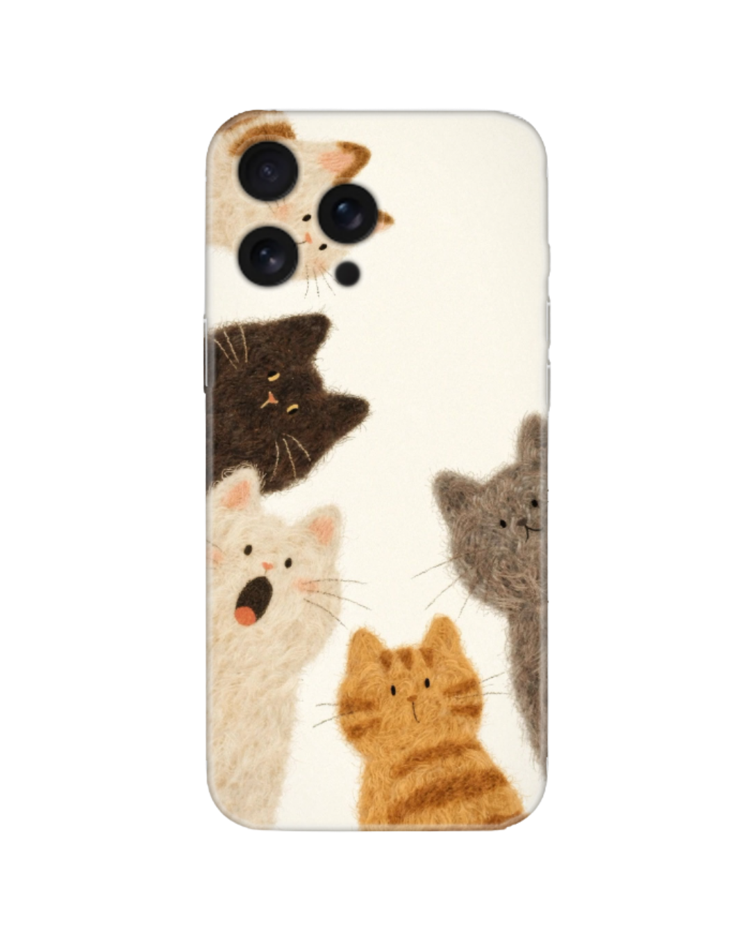 Cottagecore Tarzı Meraklı Kedi Kafaları Desenli Telefon Kılıfı (Android/IOS Uyumlu)