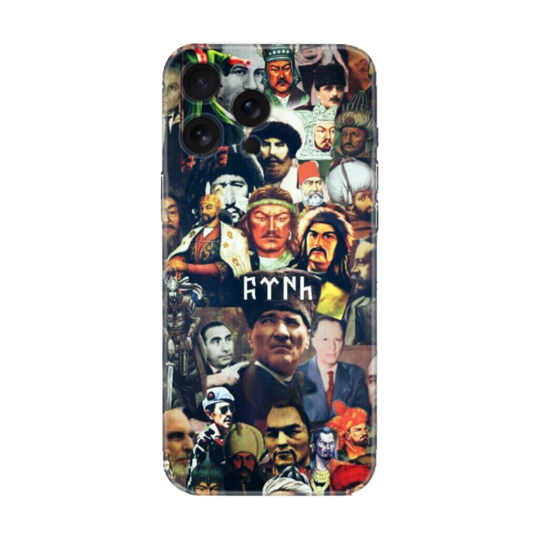 Türk tarihi liderler kolaj desenli telefon kılıfı, renkli ve dayanıklı tasarım