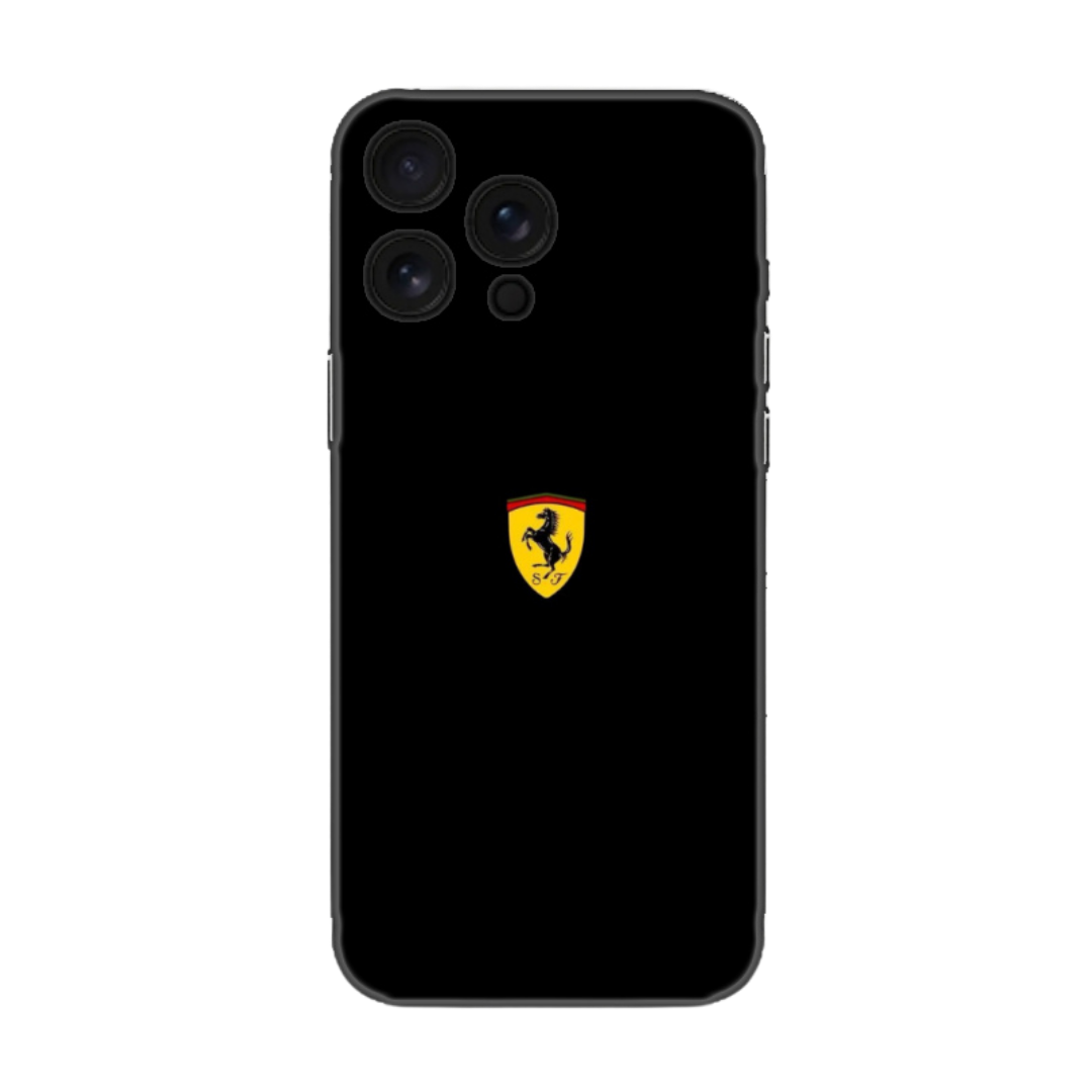 Siyah üstünde spor araba logosu bulunan şık telefon kılıfı, kişiye özel tasarım