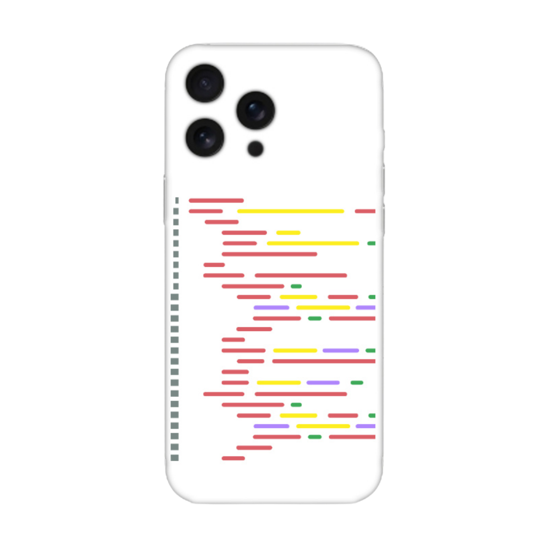Renkli çizgili, modern desenli beyaz telefon kılıfı, üç kameralı model uyumlu
