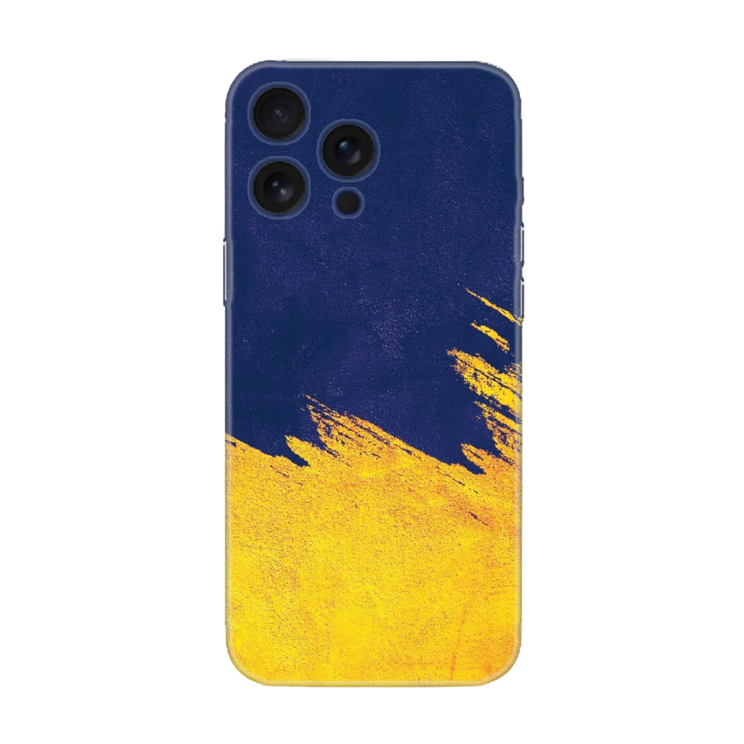 Sarı ve lacivert fırça desenli iPhone telefon kılıfı