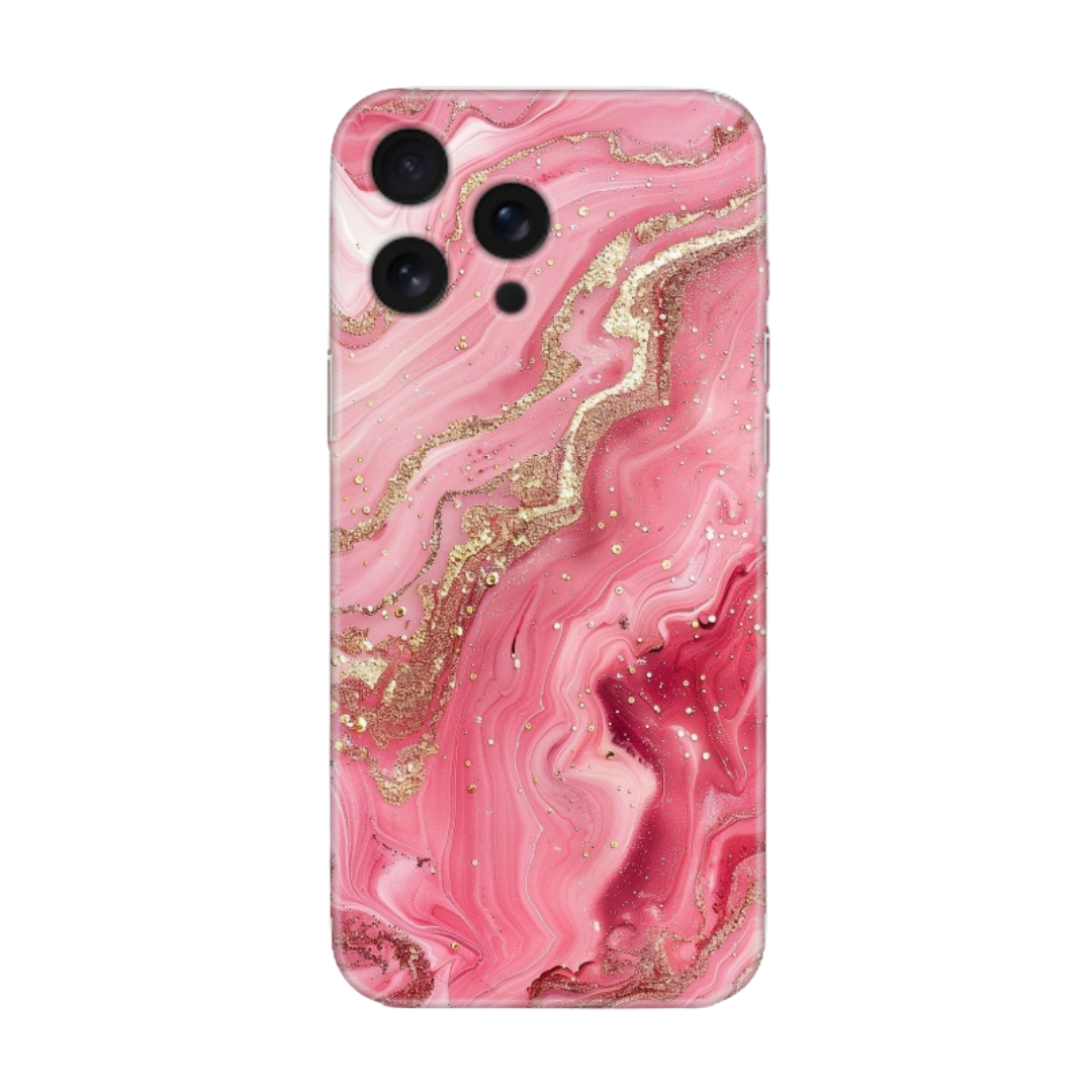 Pembe ve altın desenli şık iPhone telefon kılıfı, kişiye özel tasarım