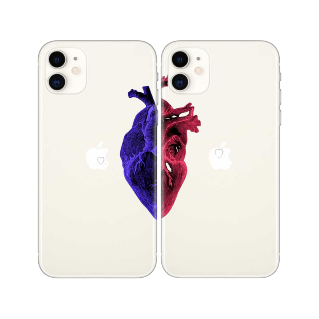 Çiftler için yarım kalp desenli, şeffaf iPhone telefon kılıfları