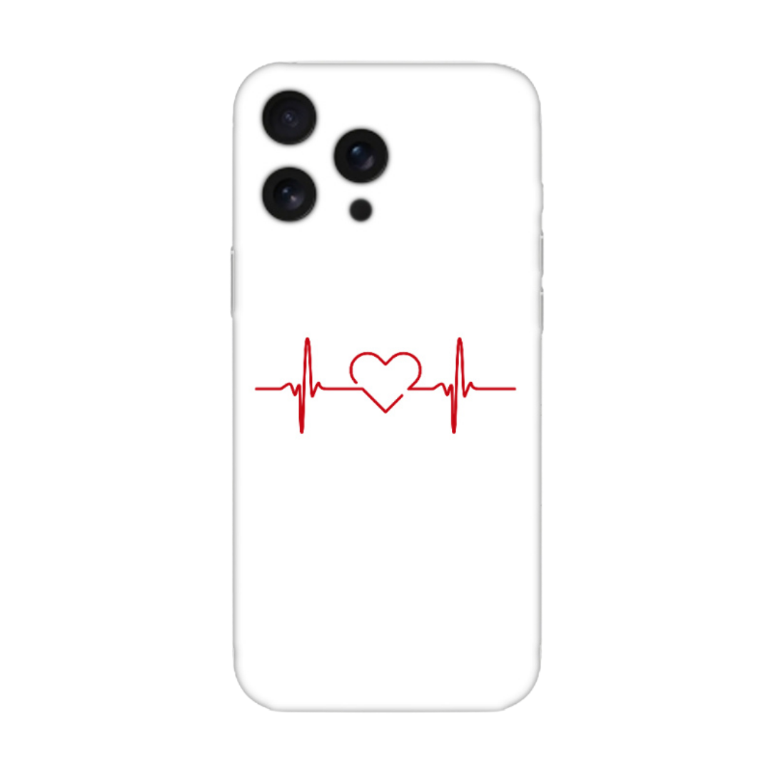 Beyaz zeminli, kalp ve EKG desenli dayanıklı telefon kılıfı